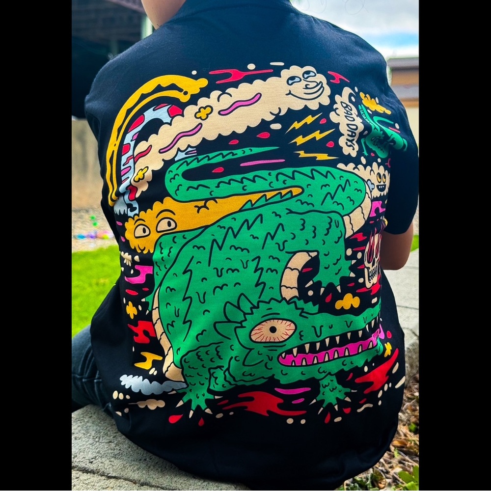 Black & Multi-Colored, Trippy Graphic, T-Shirt